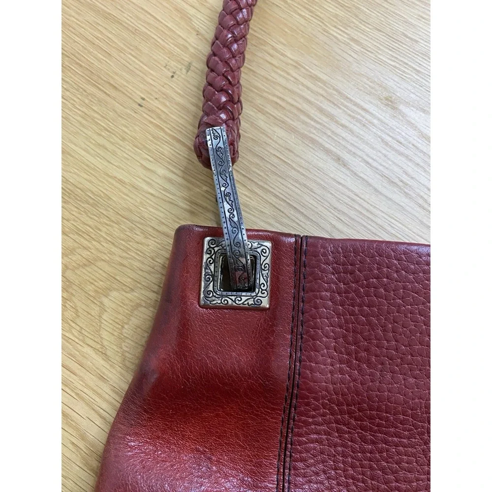 Vintage Brighton Charlotte Red Leather Shoulder Bag Braided‎ Strap Silver